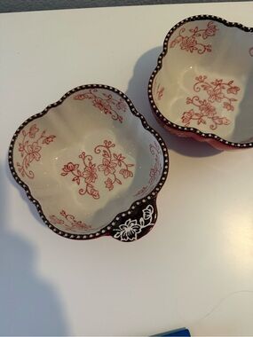 Temp-tations Red Floral Ceramic Serving Bowls in Red and Cream - Set of 2